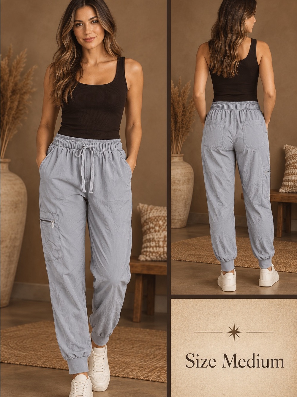 Everyday Drawstring Jogger Pants - Light Grayish blue